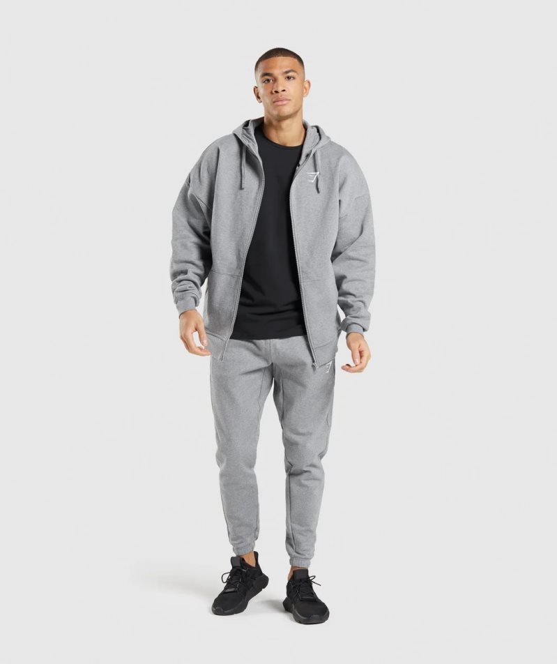 Men's Gymshark Essential Zip Up Hoodie Grey | NZ 4GNJDP